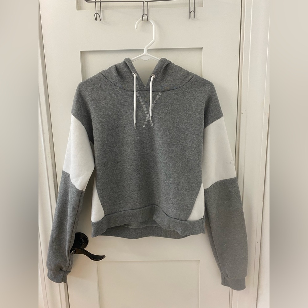 M Grey and White Cropped Hoodie